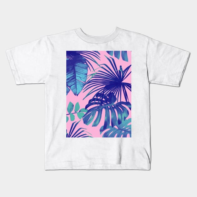 Pink Tropical Palm Leaf Print Kids T-Shirt by NewburyBoutique